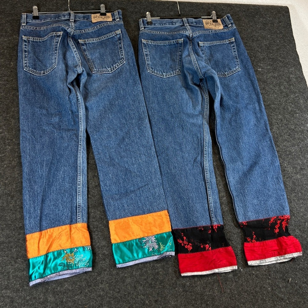 Vintage Gap Blue Jeans Boy Fit Upcycled Silk Hem Denim Set of 2 Size 4 USA Made